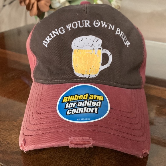 Bring Your Own Beer Baseball Cap No Clue U Vintage Sticker Mark Visor Sun Faded - Picture 1 of 12